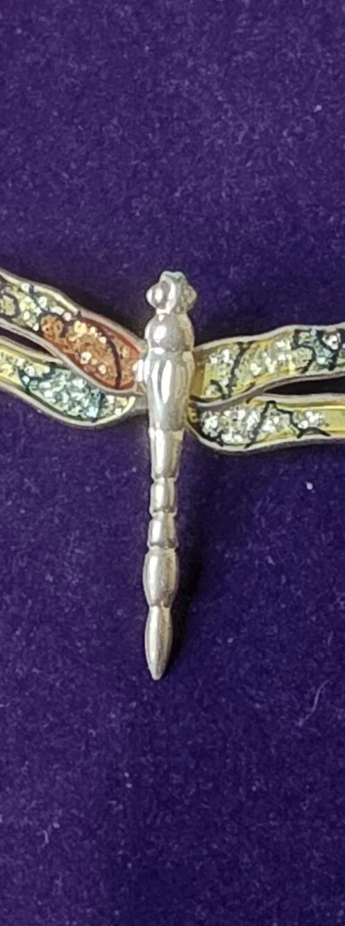 Vintage Dragonfly Brooch Gold Tone Multicolor Enamel Pin Taiwan NOS 1990s